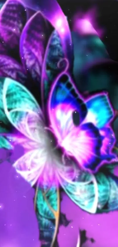 Vibrant purple and blue butterfly with floral design mobile wallpaper.