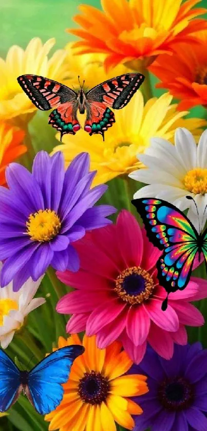 Colorful flowers and butterflies mobile wallpaper.