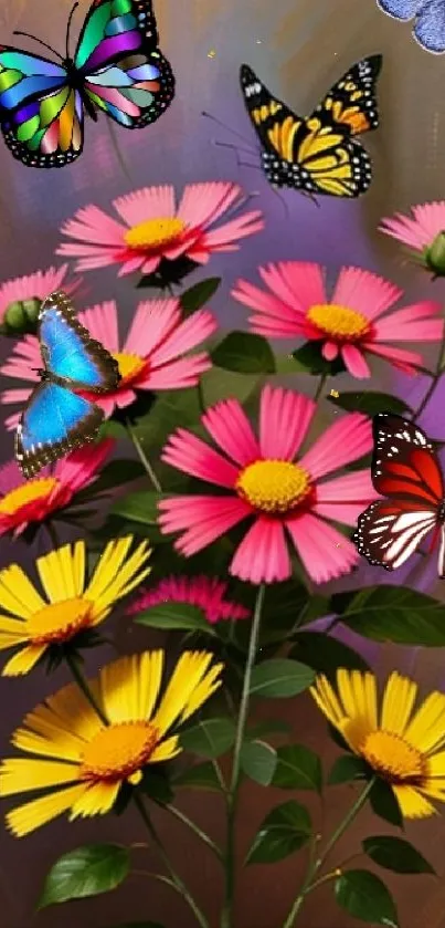 Colorful butterflies and flowers wallpaper for phones.