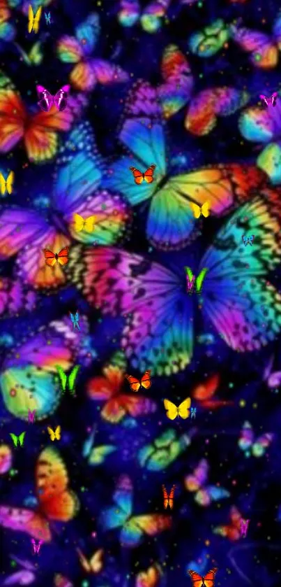 Vibrant galaxy wallpaper featuring colorful butterflies and a cosmic background.