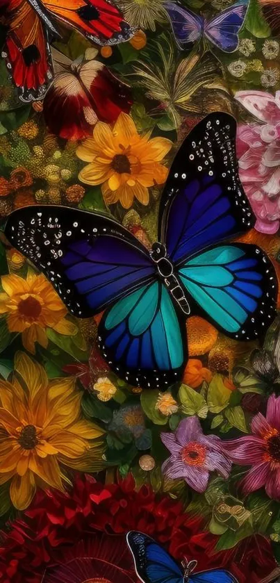 Colorful butterfly garden wallpaper