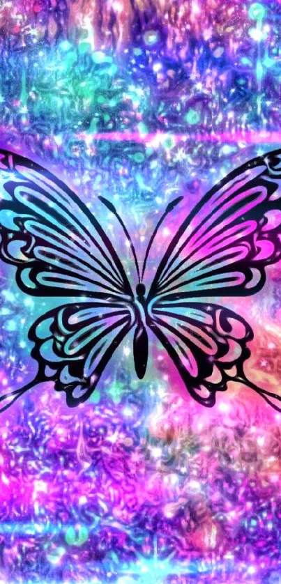 Vibrant butterfly on glittery backdrop, perfect for phones.