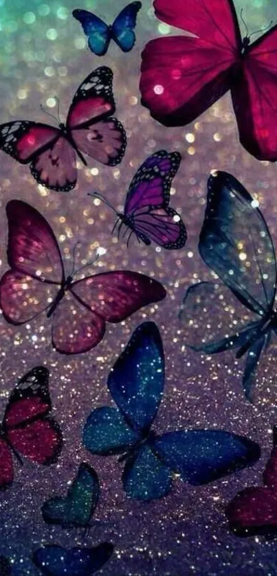 Vibrant butterflies on a glittery background mobile wallpaper.