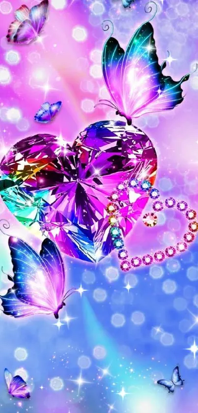 Colorful heart and butterflies mobile wallpaper.