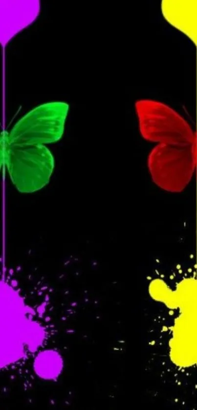 Vibrant butterflies and hearts on a dark background with splashes of color.