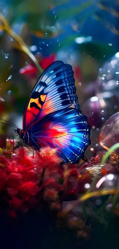 Vibrant butterfly on colorful flowers in a picturesque mobile wallpaper.