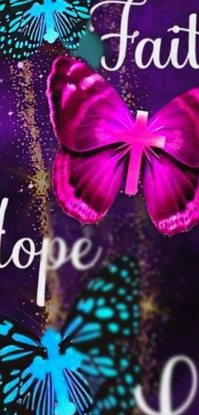 Inspirational butterfly mobile wallpaper with faith and hope text.