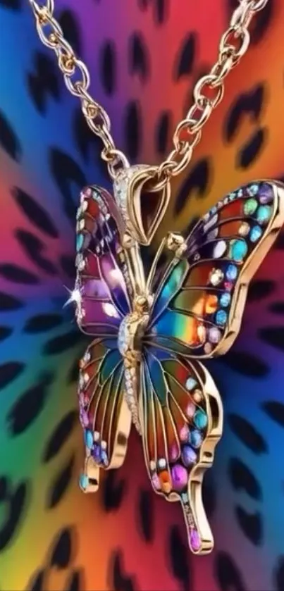 Vibrant butterfly pendant on a colorful background wallpaper.