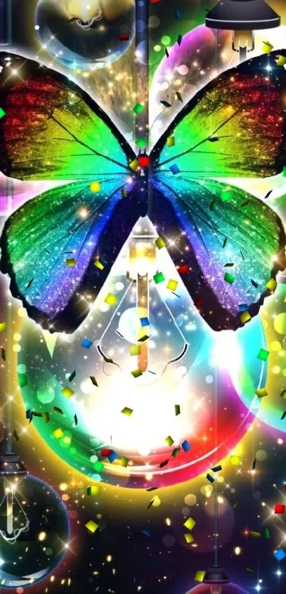 Vibrant butterfly with glowing bulbs mobile wallpaper.