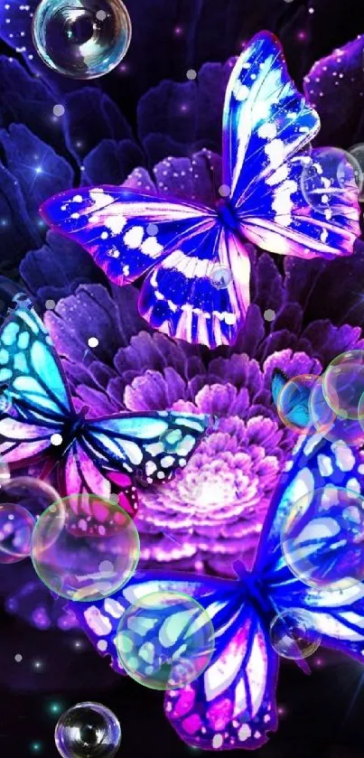 Vibrant butterflies glow in purple hues.