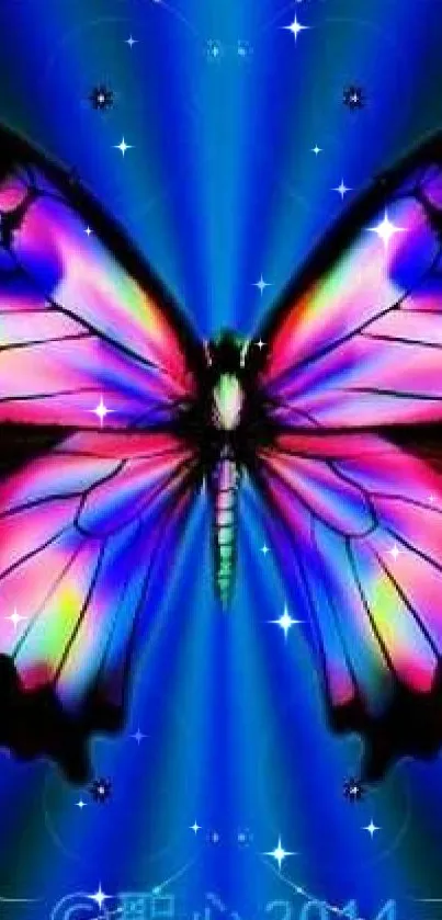 Vibrant butterfly on a blue background mobile wallpaper.