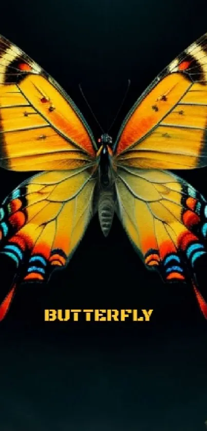 Vibrant yellow butterfly with striking colors on a mobile wallpaper.