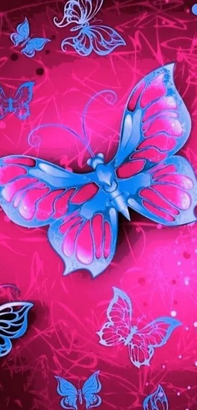 Vibrant pink and blue butterfly mobile wallpaper.