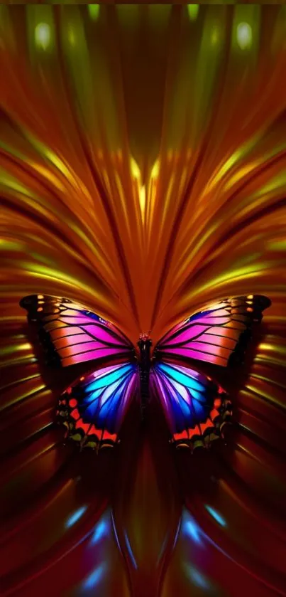 Vibrant butterfly in colorful abstract background.