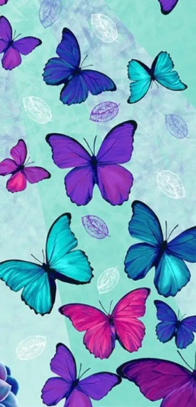 Colorful butterfly mobile wallpaper with vibrant floral patterns.