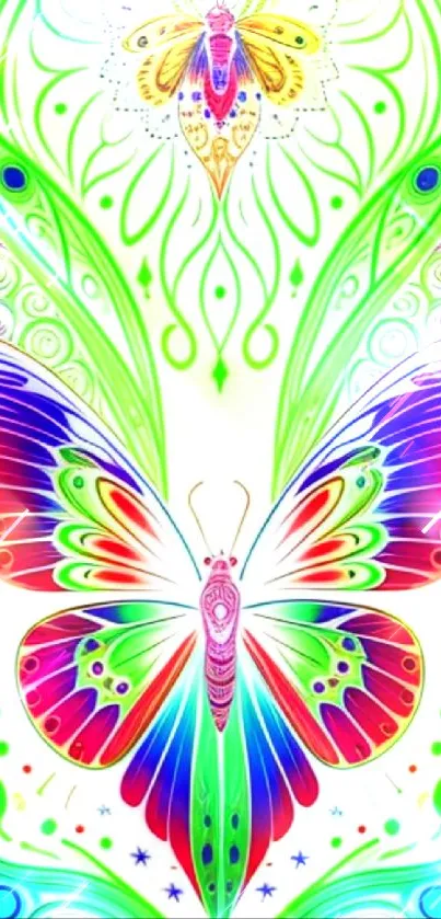 Vibrant butterfly mobile wallpaper with artistic neon design.