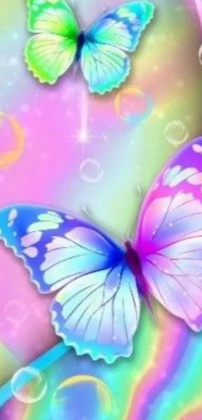 Colorful butterflies on a pastel background wallpaper.