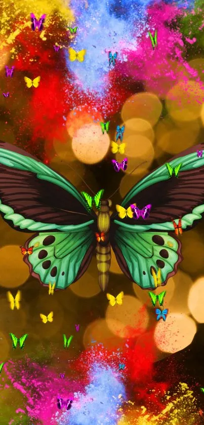 Vibrant butterfly with abstract colorful background for mobile wallpaper.