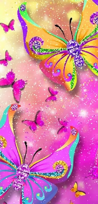 Vibrant butterflies on a pink background.