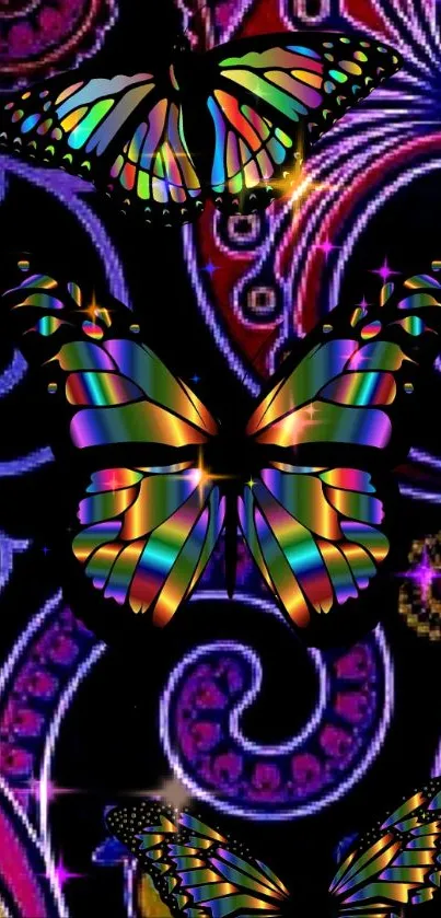 Vibrant butterfly wallpaper with paisley background