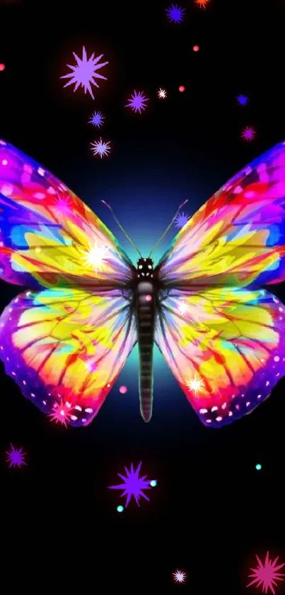 Colorful butterfly wallpaper with vibrant, bright wings on a dark background.