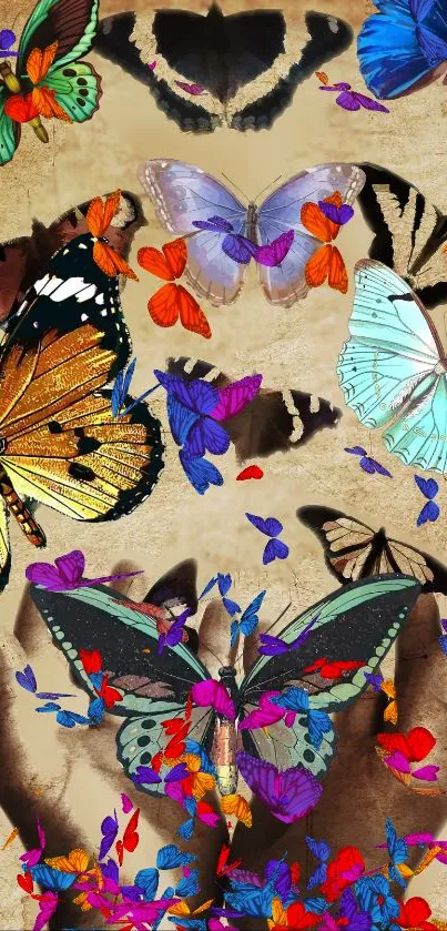 Colorful butterflies on a textured background.