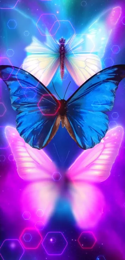 Vibrant neon butterfly wallpaper with glowing colors.