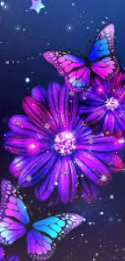 Vibrant mobile wallpaper with butterflies and flowers.