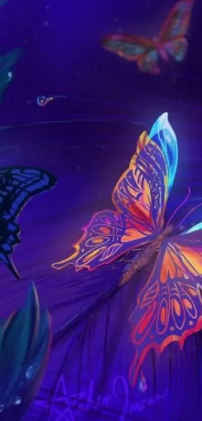 Vibrant butterflies in a magical night scene.