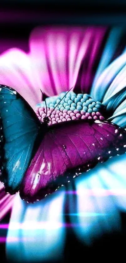 Vibrant butterfly resting on a colorful flower, perfect for a mobile wallpaper.