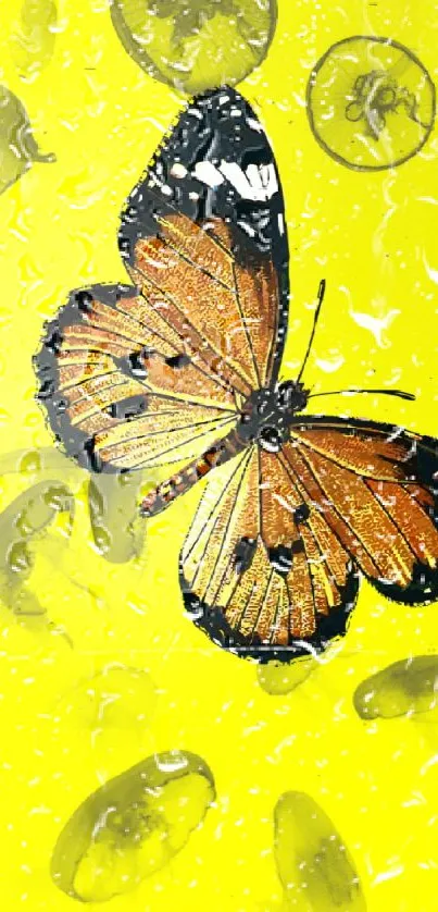 Artistic butterfly with a yellow background and colorful jellyfish accents.