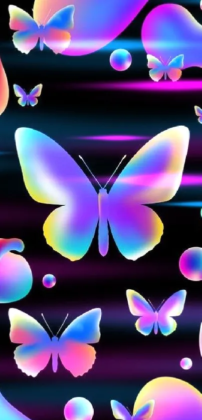 Colorful neon butterfly wallpaper with abstract design.