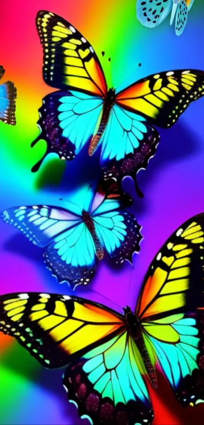 Vibrant butterfly wallpaper with rainbow background