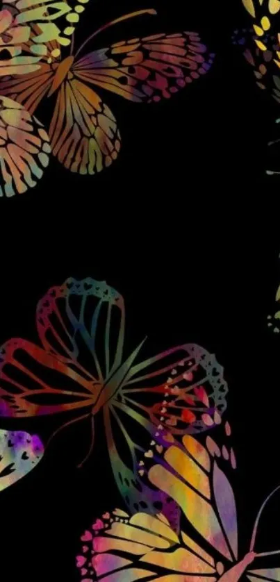 Vibrant abstract butterfly design on a black background.