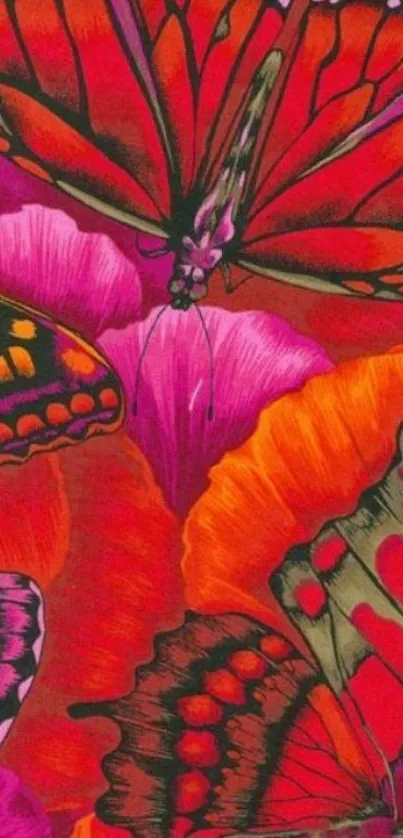 Vibrant butterfly wallpaper with red and orange hues.