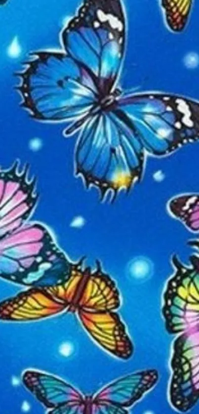 Colorful butterfly wallpaper with a vibrant blue background.