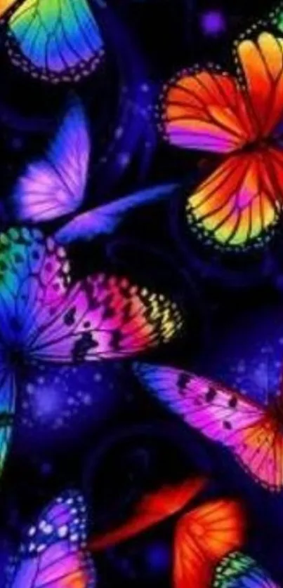 Colorful butterflies on deep blue background mobile wallpaper.