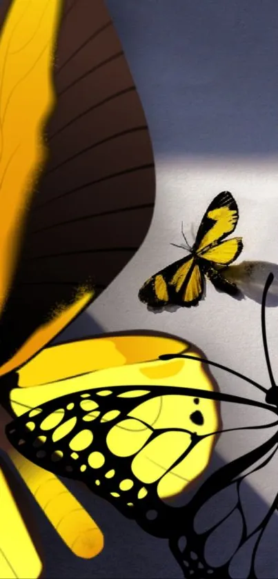 Yellow butterfly phone wallpaper with vibrant design.