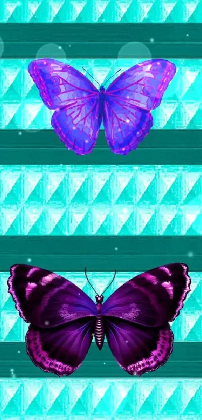 Vibrant phone wallpaper with purple butterflies.