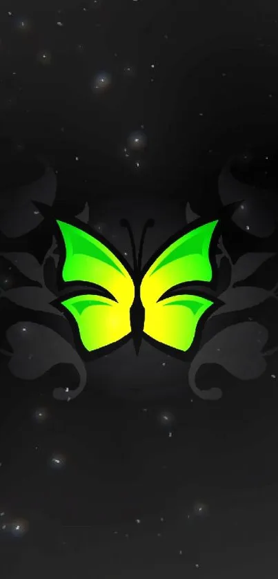 Vibrant green butterfly on a dark background mobile wallpaper.