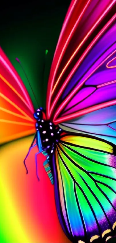 Vibrant butterfly with rainbow wings in colorful digital art.