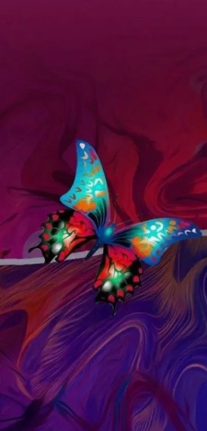 Colorful abstract butterfly wallpaper in vibrant purple hues.