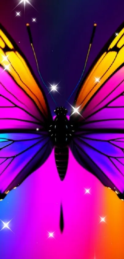 Vibrant multicolored butterfly on a gradient background wallpaper.