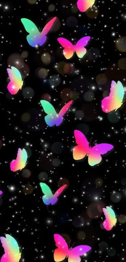 Colorful butterflies on a starry background wallpaper.