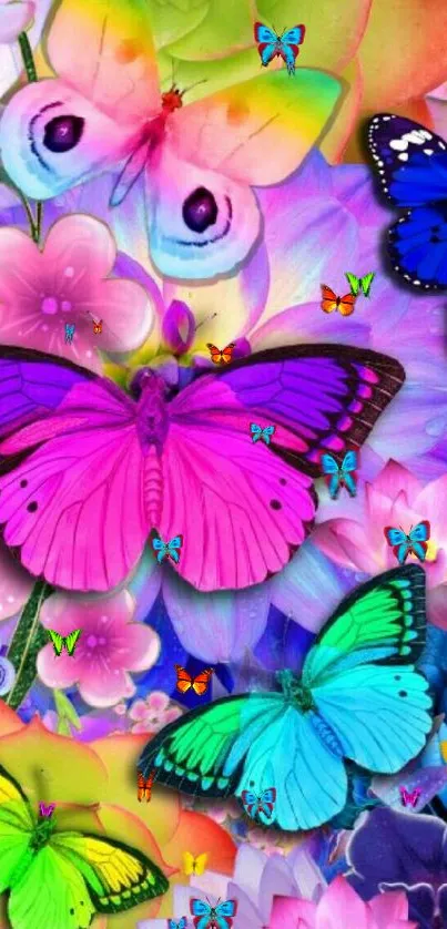Colorful butterfly and flower wallpaper