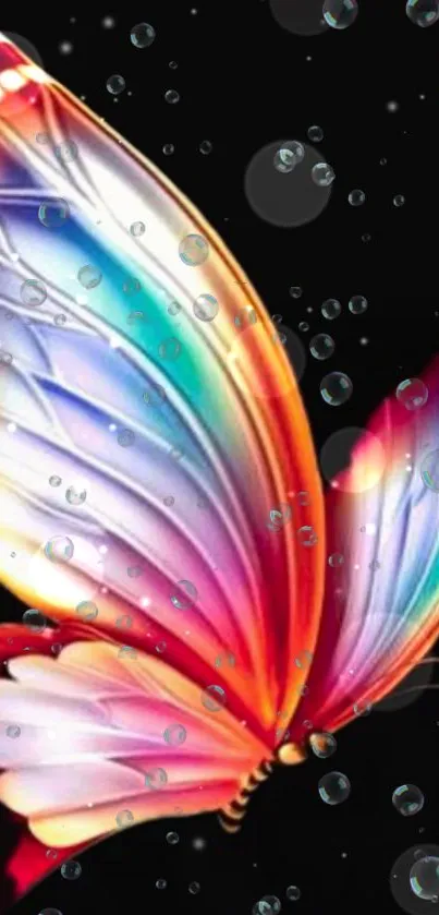 Vibrant butterfly with bubbles wallpaper.