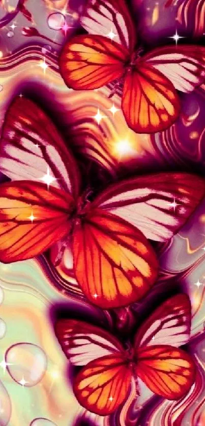 Vibrant butterfly wallpaper with swirling colors.