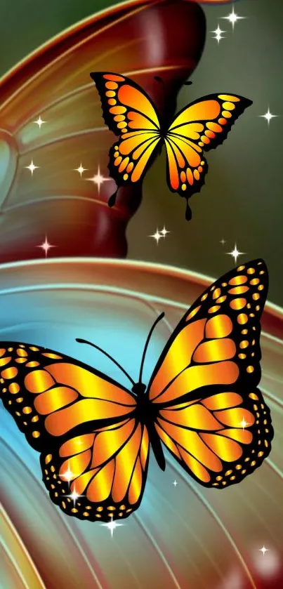 Bright and vibrant digital butterfly wallpaper with bold colors and intricate design.