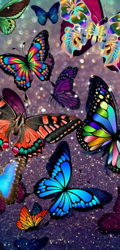 Colorful butterfly wallpaper with a sparkling background.