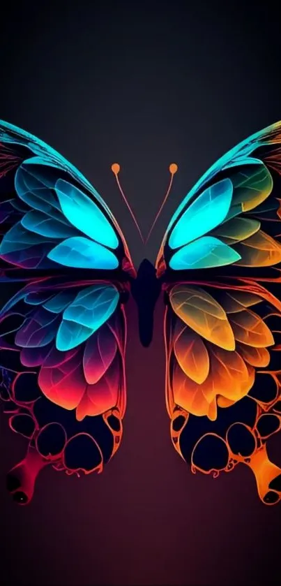 Vibrant neon butterfly mobile wallpaper with colorful wings.